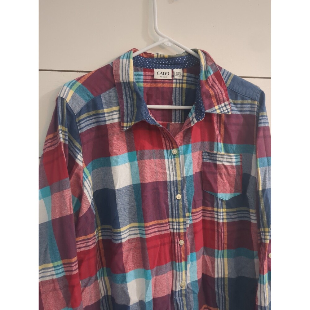 Cato 18/20w women's 100% cotton multicolor plaid button down top coastal fall